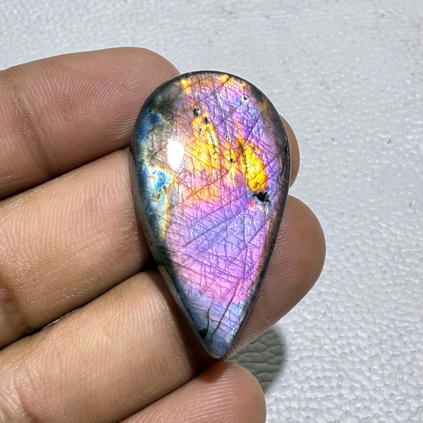 Purple Flash Labradorite Pear Cabochon, 39x22x5 MM, Loose Gemstone for Jewelry Making