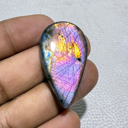 Purple Flash Labradorite Pear Cabochon, 39x22x5 MM, Loose Gemstone for Jewelry Making
