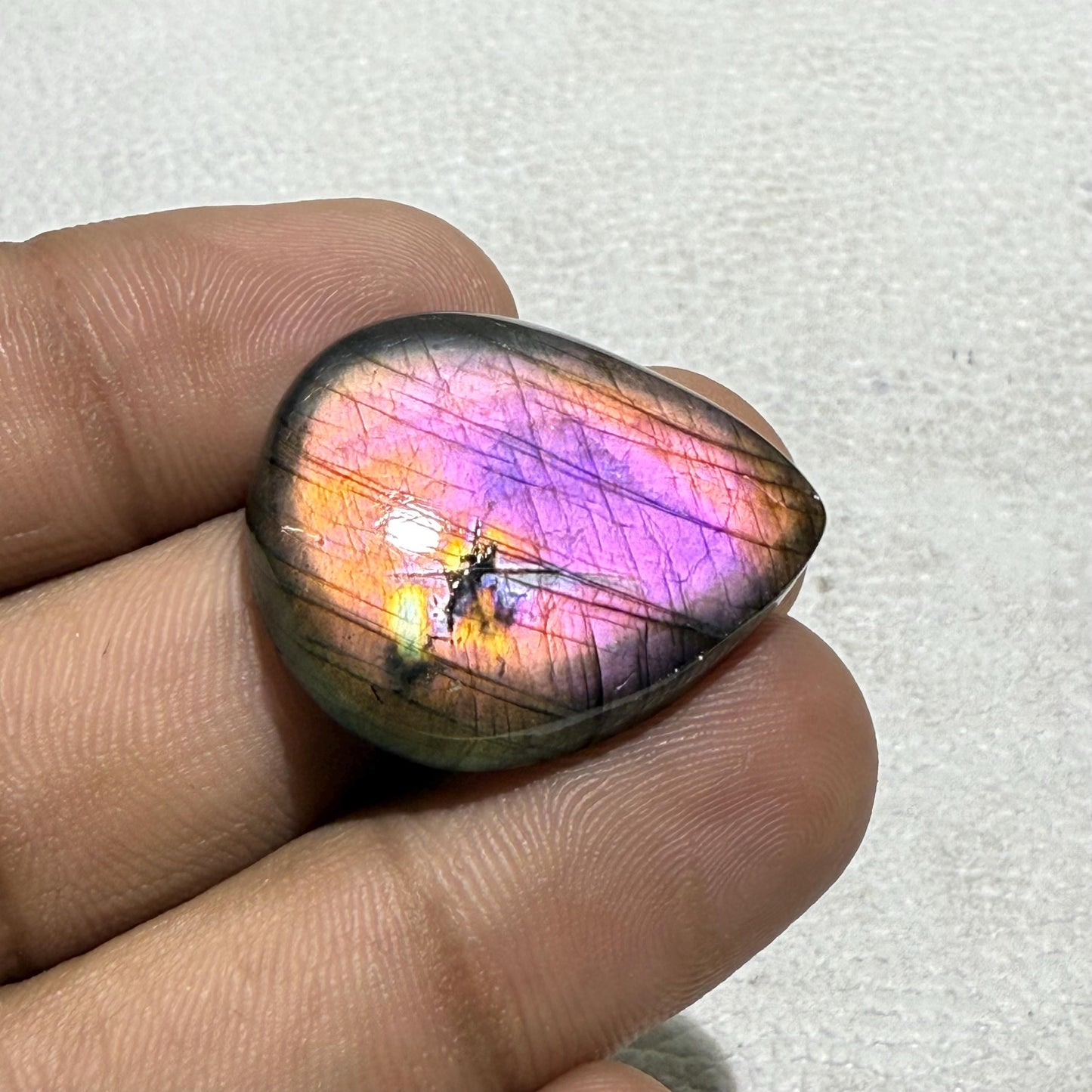Purple Flash Labradorite Pear Cabochon, 35.5 Cts, Loose Gemstone for Jewelry Making
