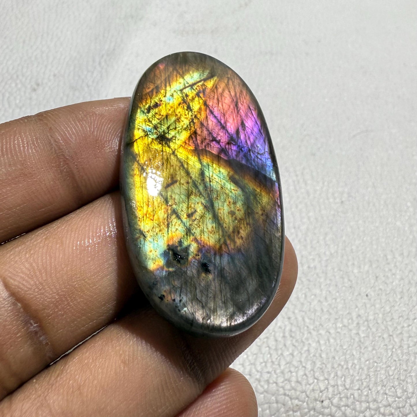 Natural Multicolor Labradorite Oval Cabochon, 48x26x7 mm, Loose Gemstone for Jewelry Making