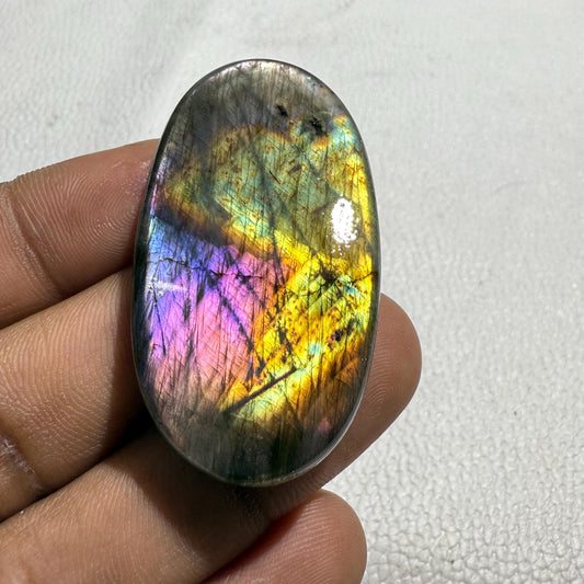 Oval Multicolor Labradorite Cabochon: Natural Loose Gemstone (48x26x7 mm)