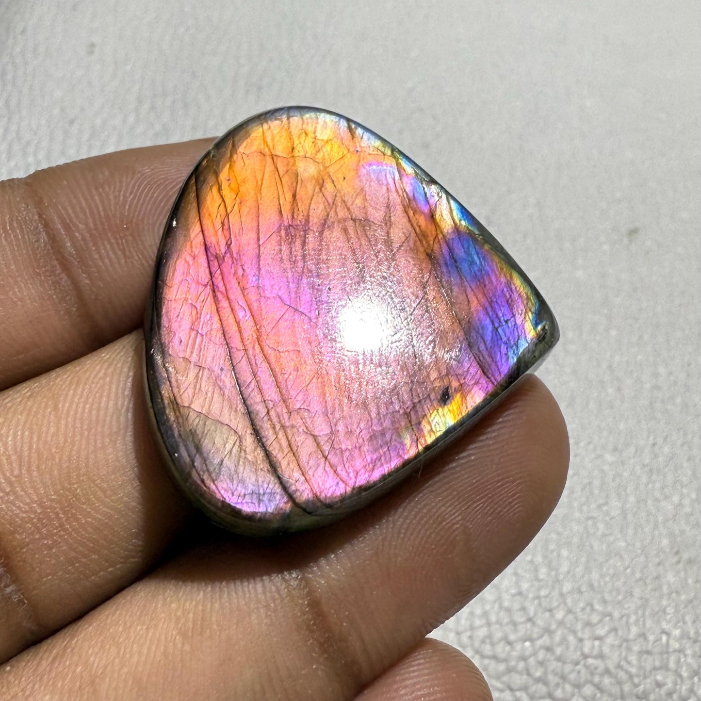 Natural Purple Labradorite Pear Cabochon, 35x31.5x5.5mm, Loose Gemstone for Jewelry Making
