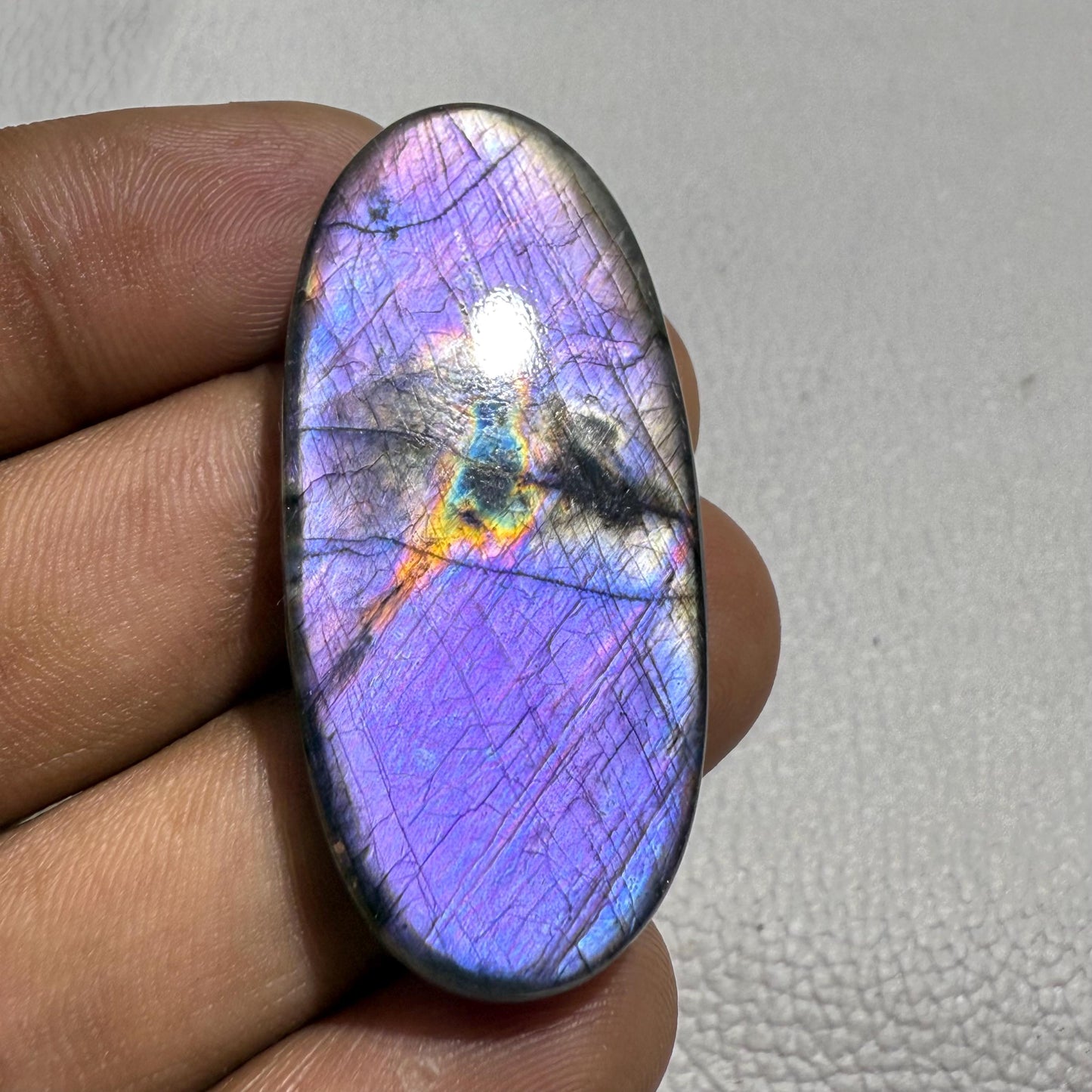 Natural Purple Labradorite Pear Cabochon, 45x21x6 mm, 58.5 Cts, Loose Gemstone for Jewelry Making