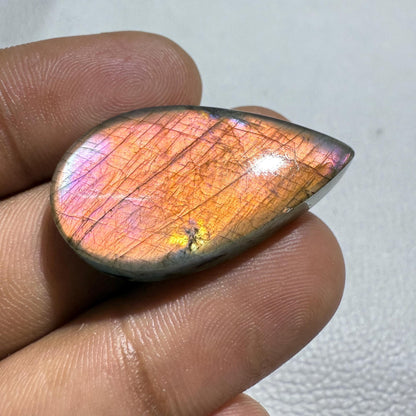 Natural Multicolor Labradorite Pear Cabochon, 33x18x7mm, Loose Gemstone for Jewelry Making