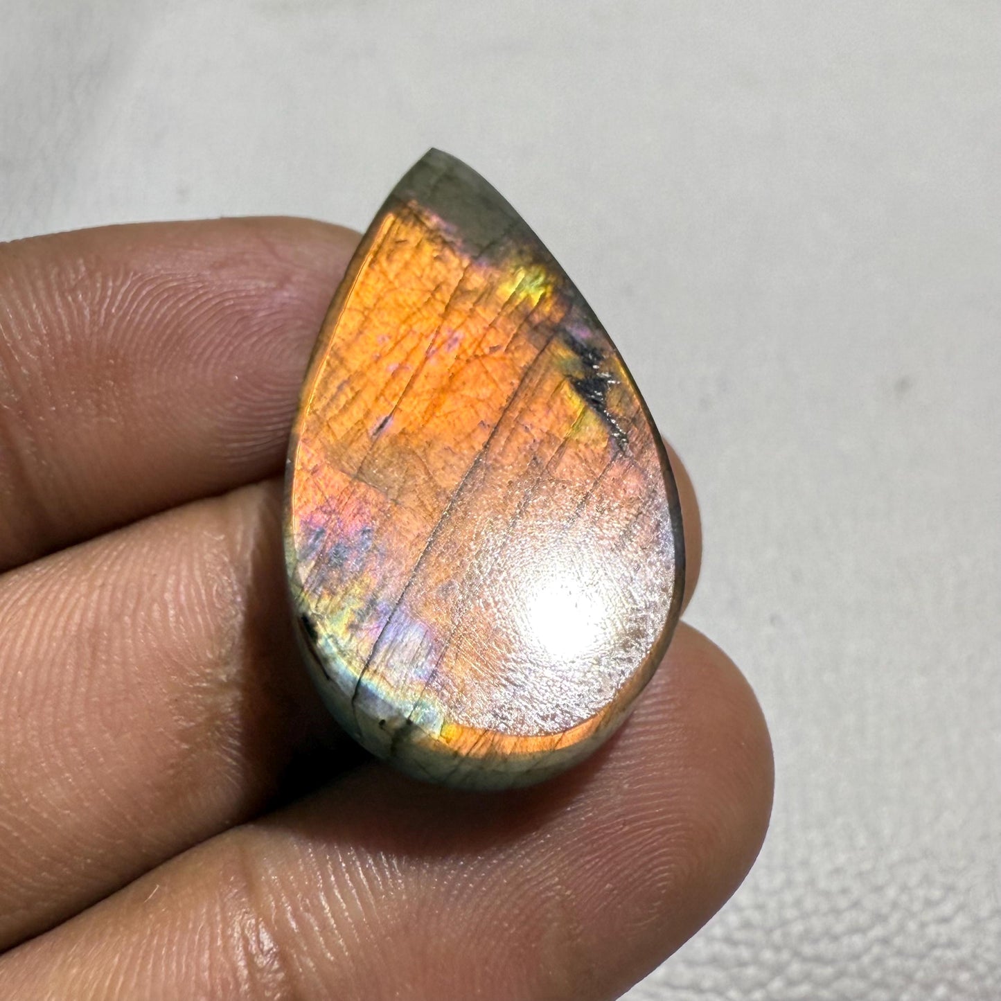 Natural Multicolor Labradorite Pear Cabochon, 33x18x7mm, Loose Gemstone for Jewelry Making