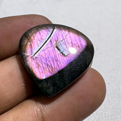 Natural Pink Purple Flash Labradorite Pear Cabochon, 27x27x5mm, Loose Gemstone for Jewelry Making