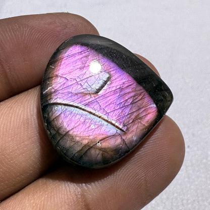 Natural Pink Purple Flash Labradorite Pear Cabochon, 27x27x5mm, Loose Gemstone for Jewelry Making