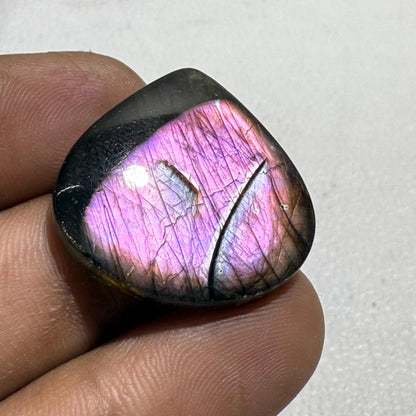 Natural Pink Purple Flash Labradorite Pear Cabochon, 27x27x5mm, Loose Gemstone for Jewelry Making
