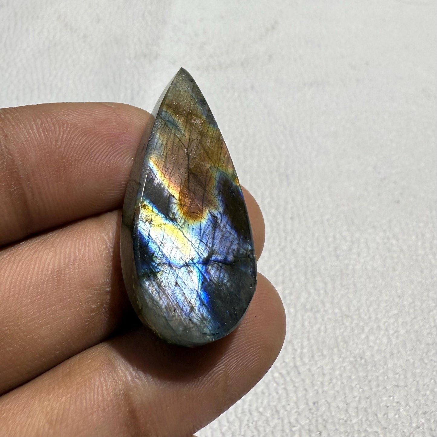 Natural Multicolor Labradorite Pear Cabochon, 38x17x7 MM, Loose Gemstone for Jewelry Making