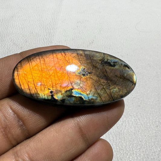 Natural Orange Flash Labradorite Cabochon Oval Loose Gemstone for Jewelry Making Healing Crystal Madagascar Stone 58 Cts