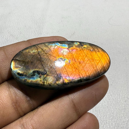 Natural Orange Flash Labradorite Oval Cabochon, 58 Cts, Loose Gemstone for Jewelry Making