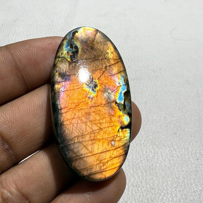 Natural Orange Flash Labradorite Oval Cabochon, 58 Cts, Loose Gemstone for Jewelry Making
