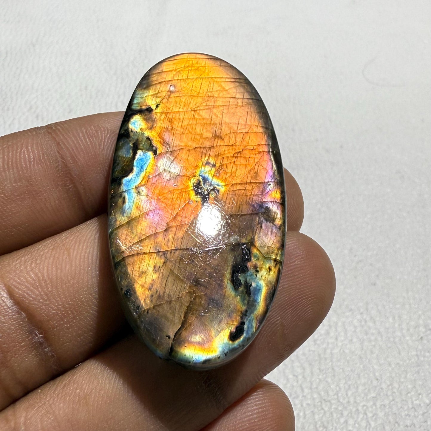 Natural Orange Flash Labradorite Oval Cabochon, 58 Cts, Loose Gemstone for Jewelry Making