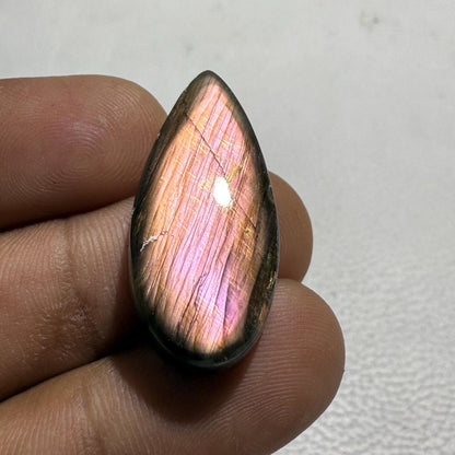 Natural Pink Purple Flash Labradorite Pear Cabochon, 27.4 Cts, Loose Gemstone for Jewelry Making