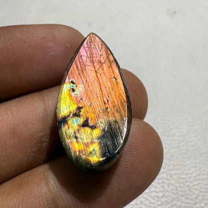 Natural Pink Purple Flash Labradorite Pear Cabochon, 27.4 Cts, Loose Gemstone for Jewelry Making