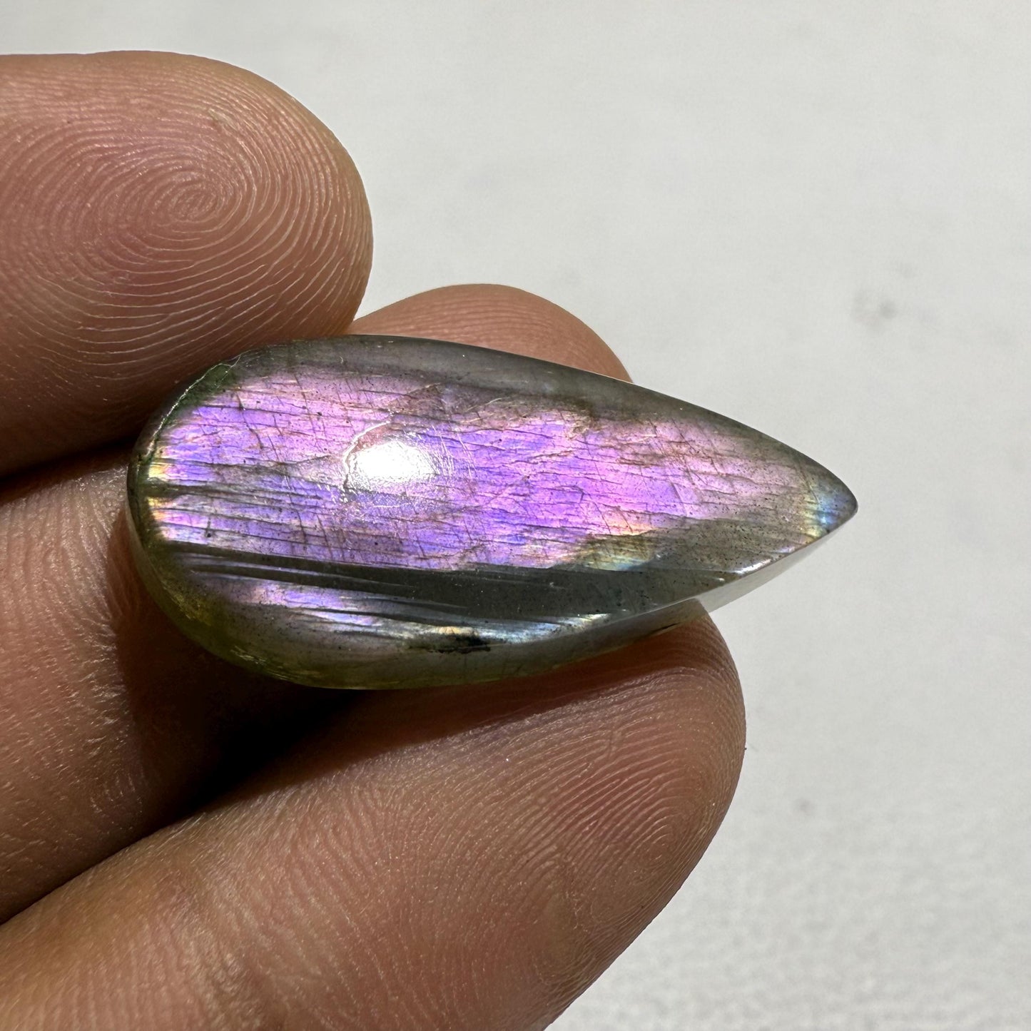 Natural Pink Purple Flash Labradorite Pear Cabochon, 19.6 Cts, Loose Gemstone for Jewelry Making