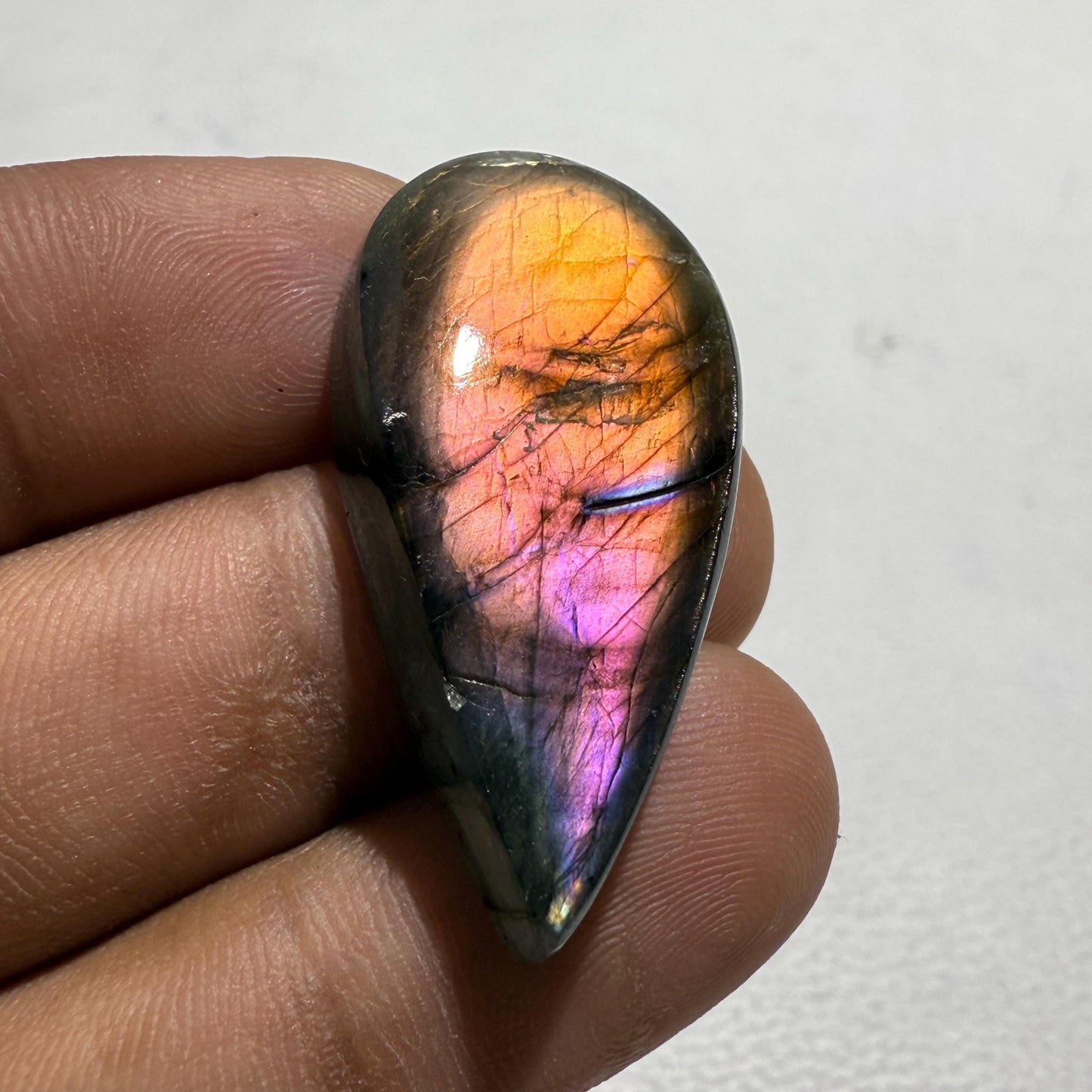 Natural Purple Labradorite Pear Cabochon, 36.5x18x7 mm, 37.7 Cts, Loose Gemstone for Jewelry Making