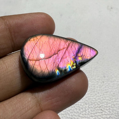 Natural Purple Labradorite Pear Cabochon, 34x21x6 mm, Loose Gemstone for Jewelry Making