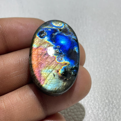 Natural Multicolor Labradorite Oval Cabochon, 54.1 Cts, 36x22x7 mm, Loose Gemstone for Jewelry Making