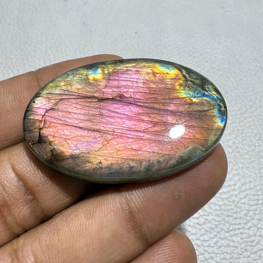 Natural Purple Labradorite Cabochon: Oval Gemstone, Madagascar (45x28x7 mm)