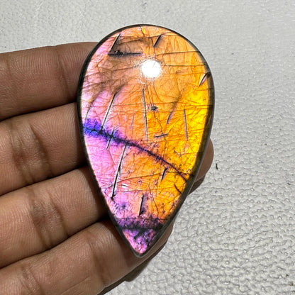Natural Multicolor Labradorite Pear Cabochon, 60x36x6 mm, Loose Gemstone for Jewelry Making
