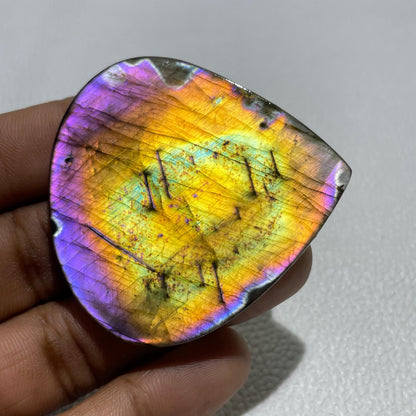 Natural Multicolor Labradorite Pear Cabochon, - 53x51x5 MM, - 109.90 Cts, Jewelry Making Gemstone
