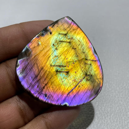 Natural Multicolor Labradorite Pear Cabochon, - 53x51x5 MM, - 109.90 Cts, Jewelry Making Gemstone