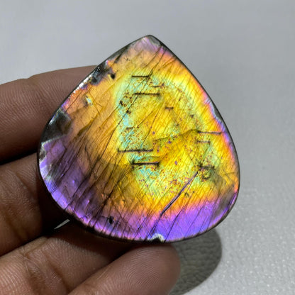 Natural Multicolor Labradorite Pear Cabochon, - 53x51x5 MM, - 109.90 Cts, Jewelry Making Gemstone