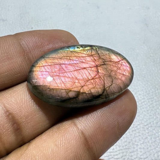 Oval Madagascar Labradorite Cabochon: Purple Gemstone for Jewelry