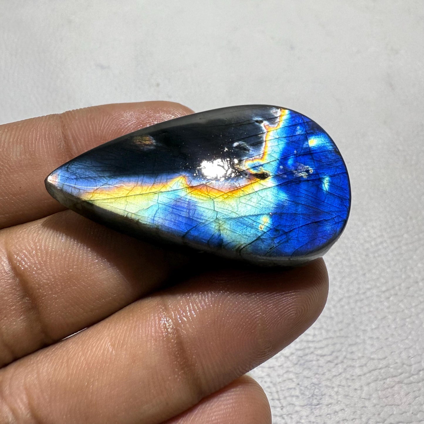 Natural Multicolor Labradorite Pear Cabochon, - 46x27x8.5 mm, - 87.4 Cts, Jewelry Making Gemstone