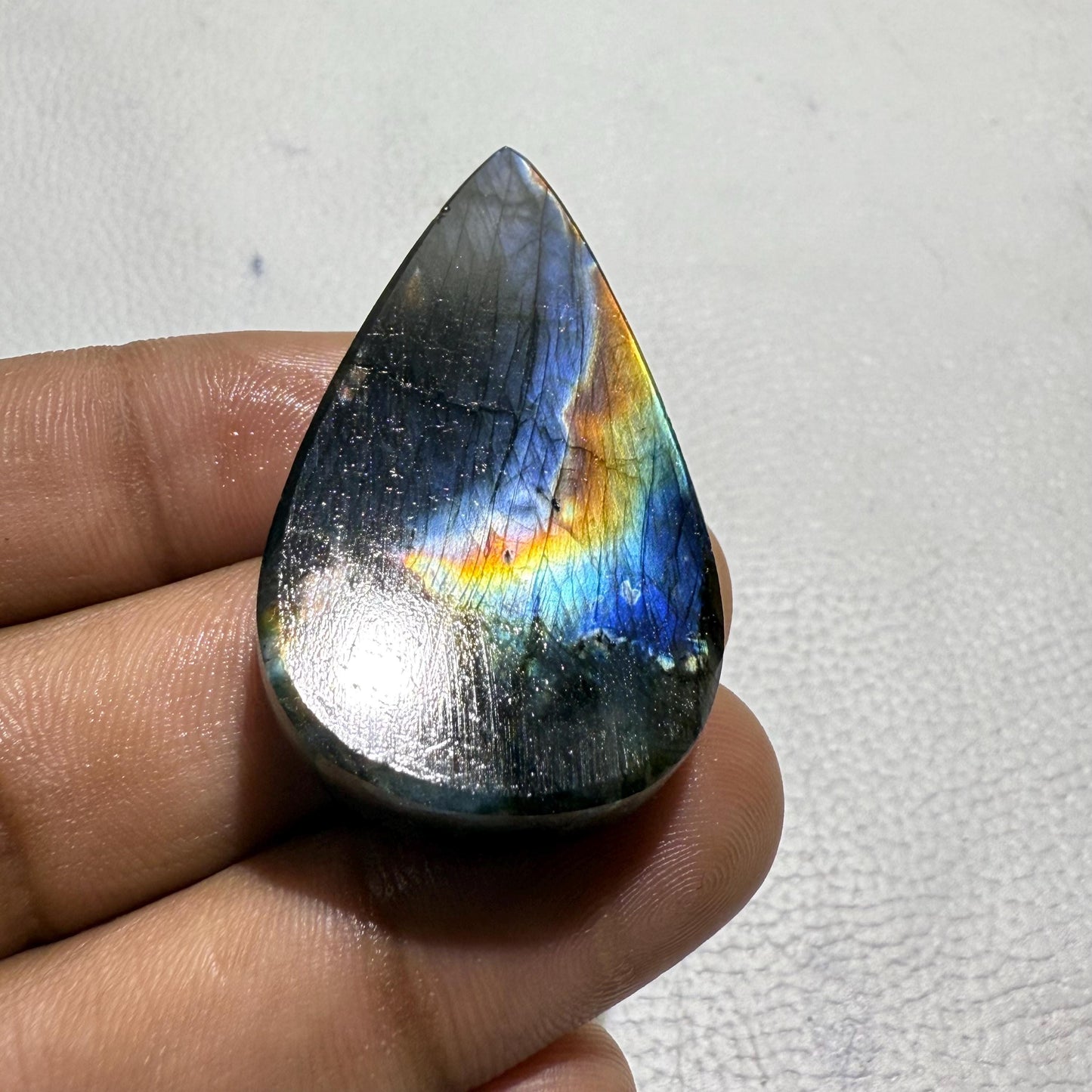 Natural Multicolor Labradorite Pear Cabochon, - 46x27x8.5 mm, - 87.4 Cts, Jewelry Making Gemstone