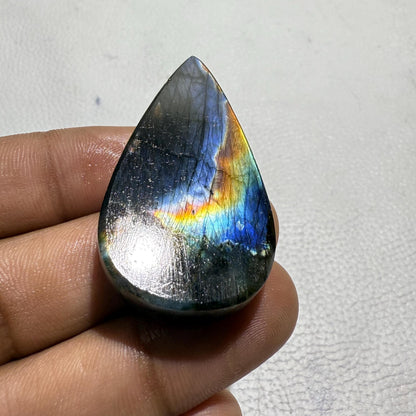 Natural Multicolor Labradorite Pear Cabochon, - 46x27x8.5 mm, - 87.4 Cts, Jewelry Making Gemstone
