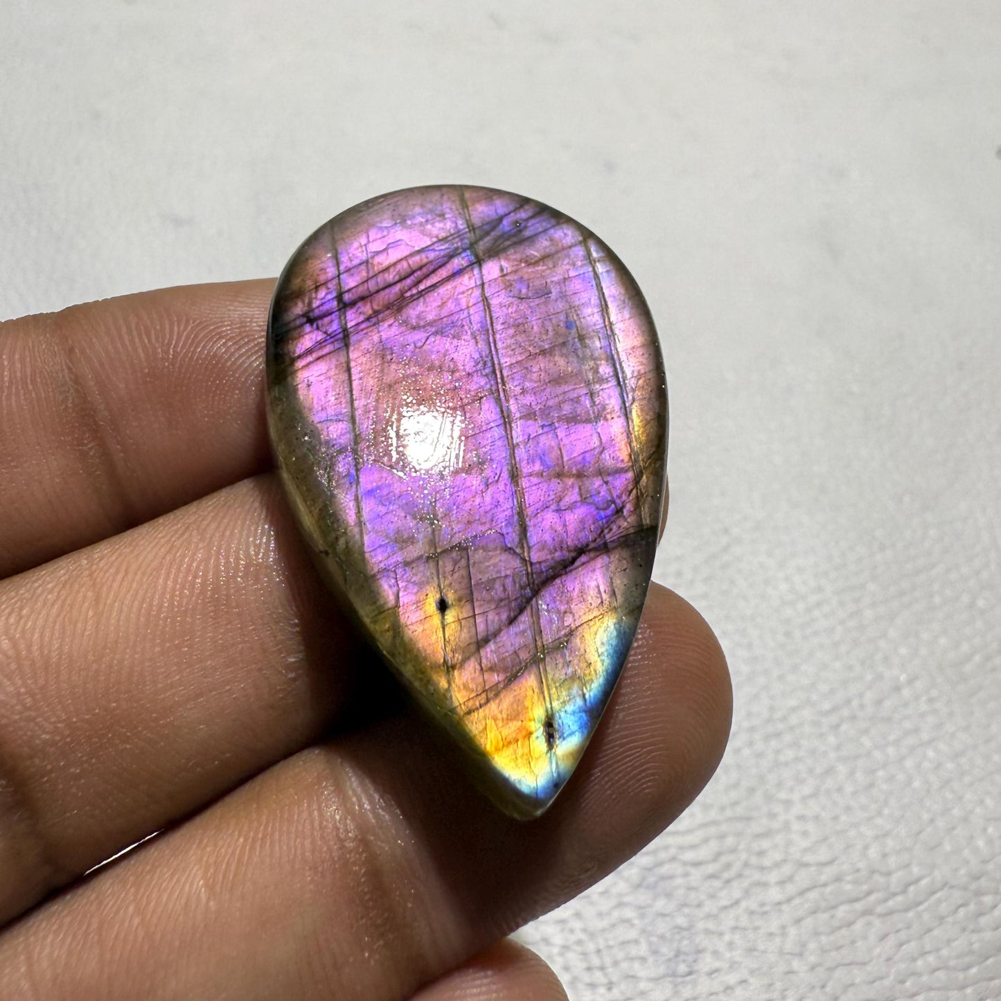 Natural Purple Flash Labradorite Pear Cabochon, Loose Gemstone for Jewelry Making