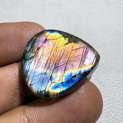 Natural Purple Labradorite Pear Cabochon, 26x24.5x5 mm, Loose Gemstone for Jewelry Making
