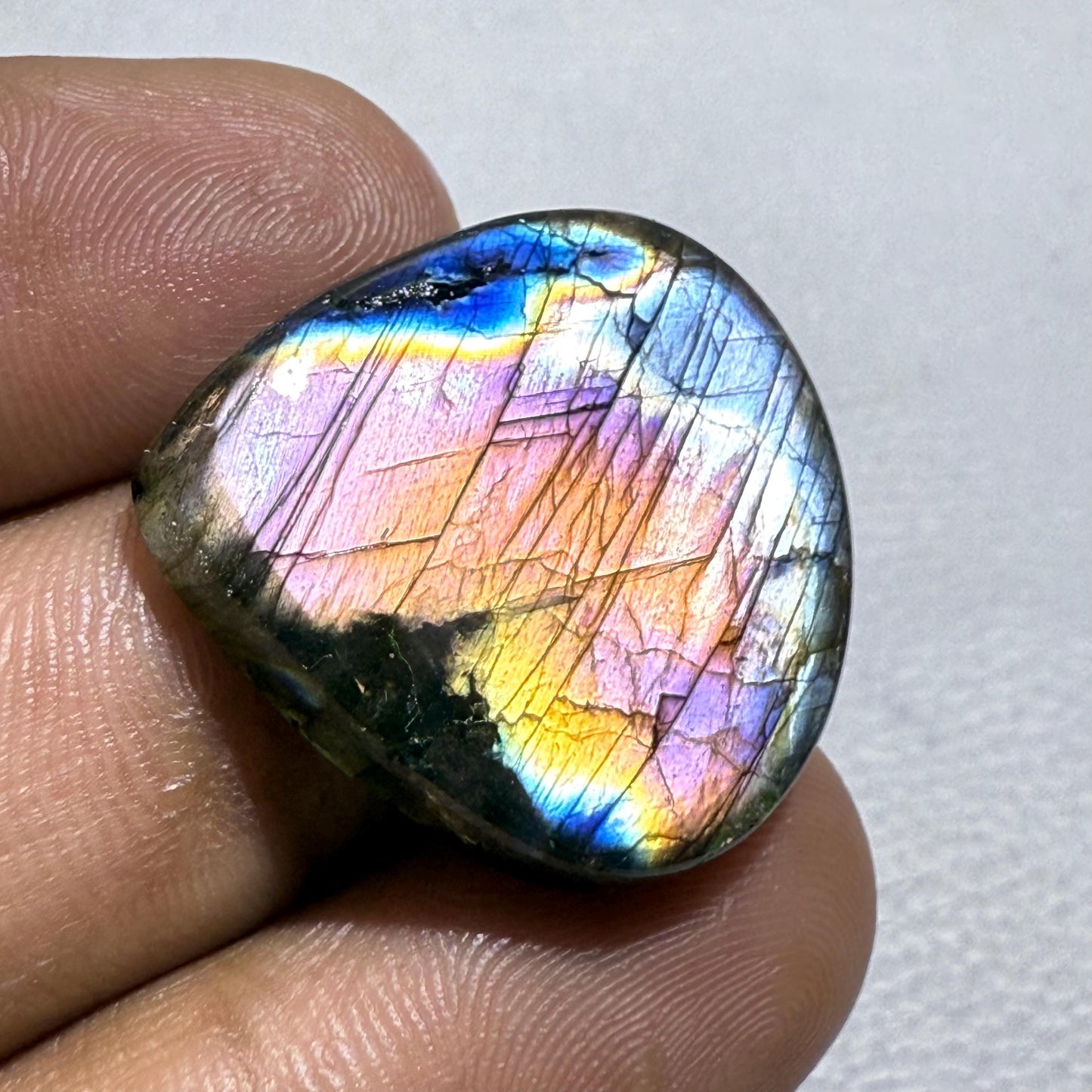 Natural Purple Labradorite Pear Cabochon, 26x24.5x5 mm, Loose Gemstone for Jewelry Making