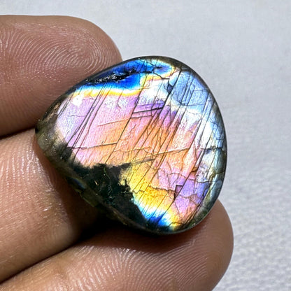 Natural Purple Labradorite Pear Cabochon, 26x24.5x5 mm, Loose Gemstone for Jewelry Making