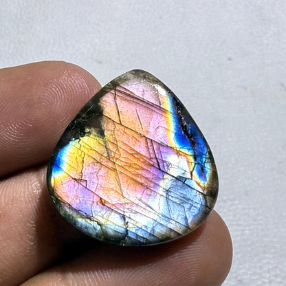 Natural Purple Labradorite Pear Cabochon, 26x24.5x5 mm, Loose Gemstone for Jewelry Making