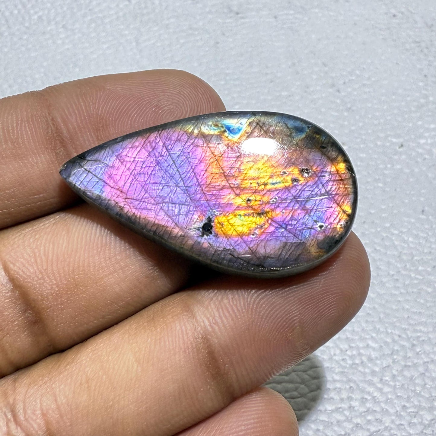 Purple Flash Labradorite Pear Cabochon, 39x22x5 MM, Loose Gemstone for Jewelry Making