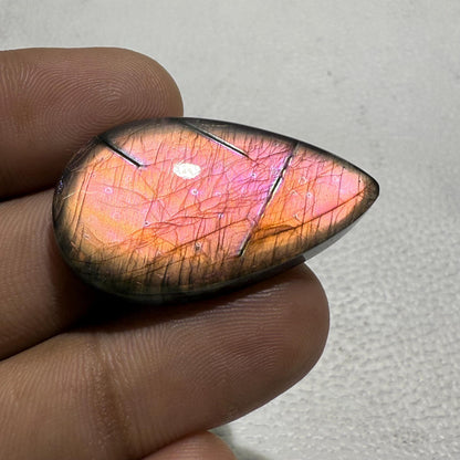 Purple Flash Labradorite Pear Cabochon, 42.1 Ct, Loose Gemstone for Jewelry Making
