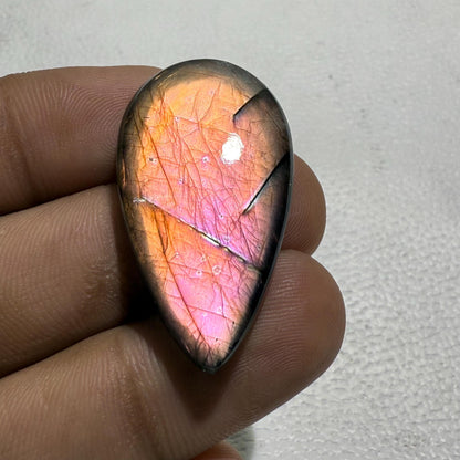 Purple Flash Labradorite Pear Cabochon, 42.1 Ct, Loose Gemstone for Jewelry Making