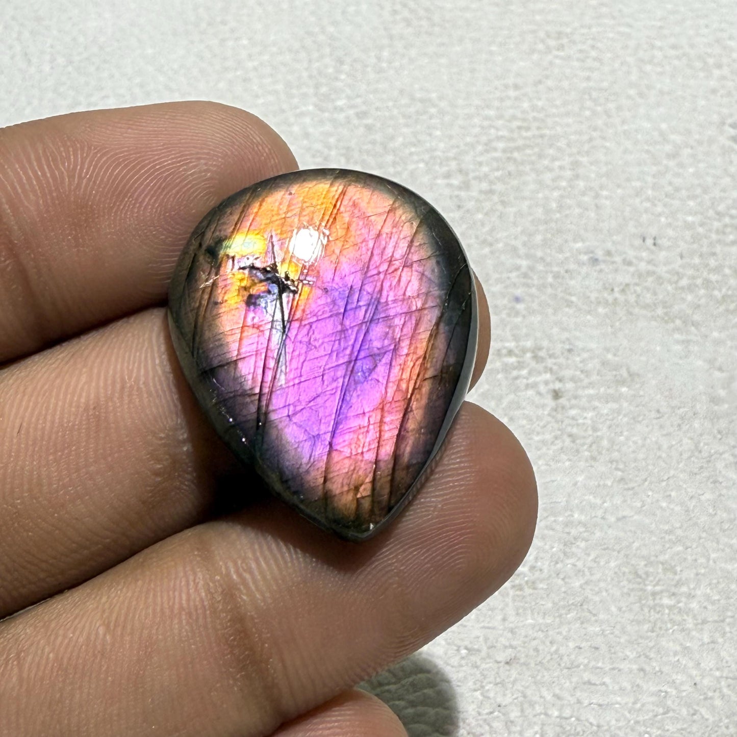 Purple Flash Labradorite Pear Cabochon, 35.5 Cts, Loose Gemstone for Jewelry Making