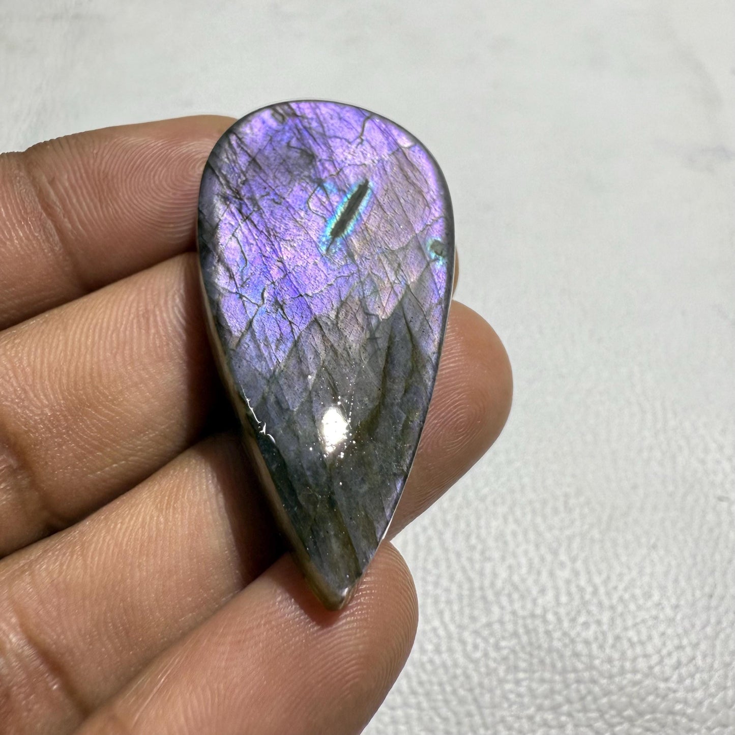 Purple Labradorite Pear Cabochon, 47x23x7mm, 69.7 Cts, Loose Gemstone for Jewelry Making
