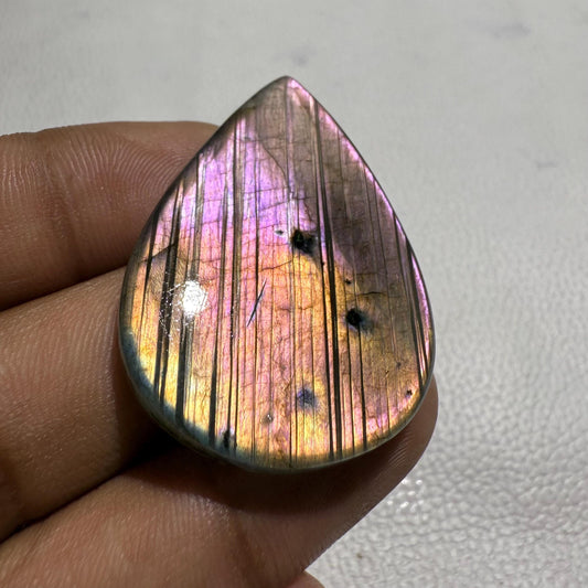 Purple Pear Labradorite Cabochon: Natural Spectrolite Gemstone (42x30x6 MM)