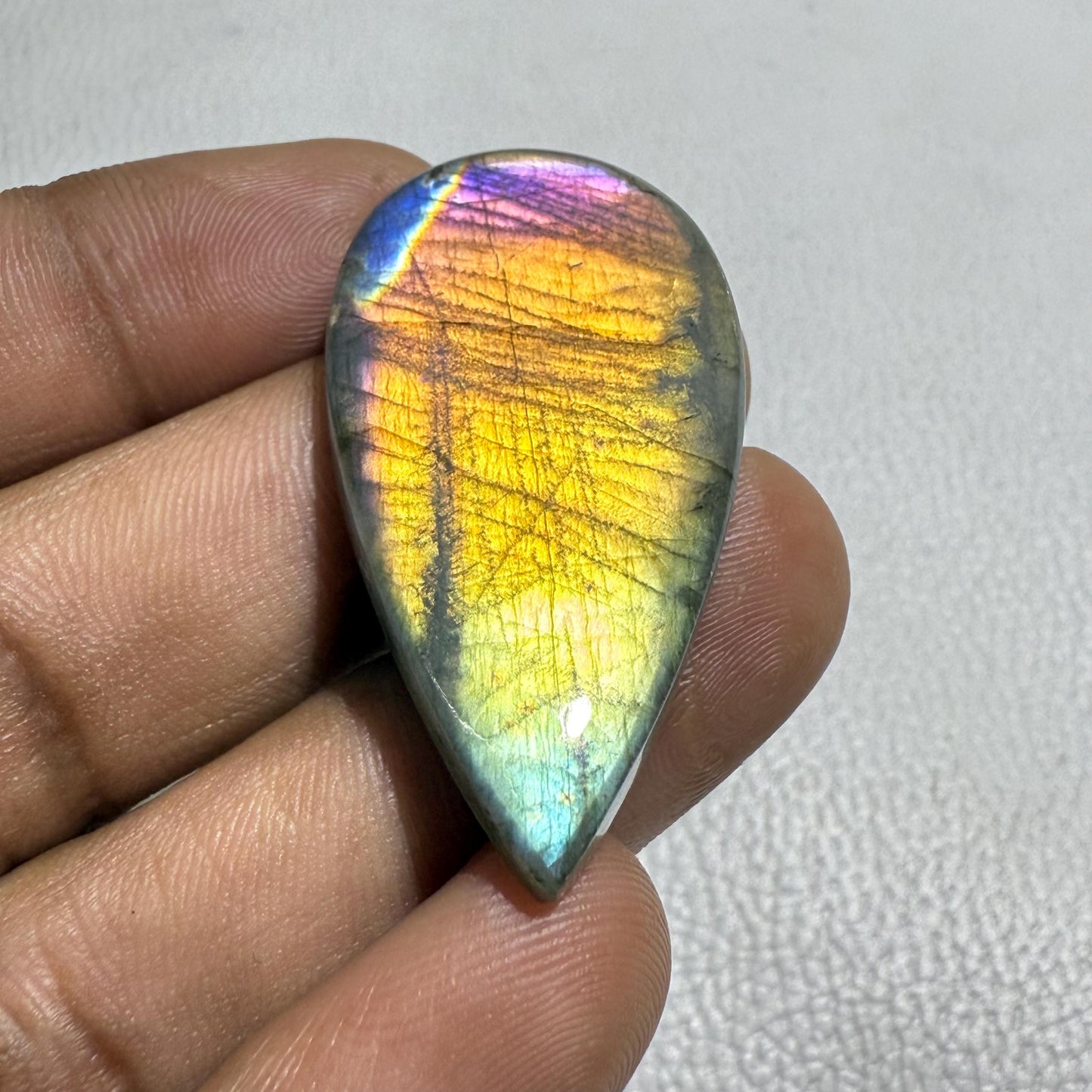 Multicolor Labradorite Pear Cabochon, 64.7 Cts, Loose Gemstone for Jewelry Making