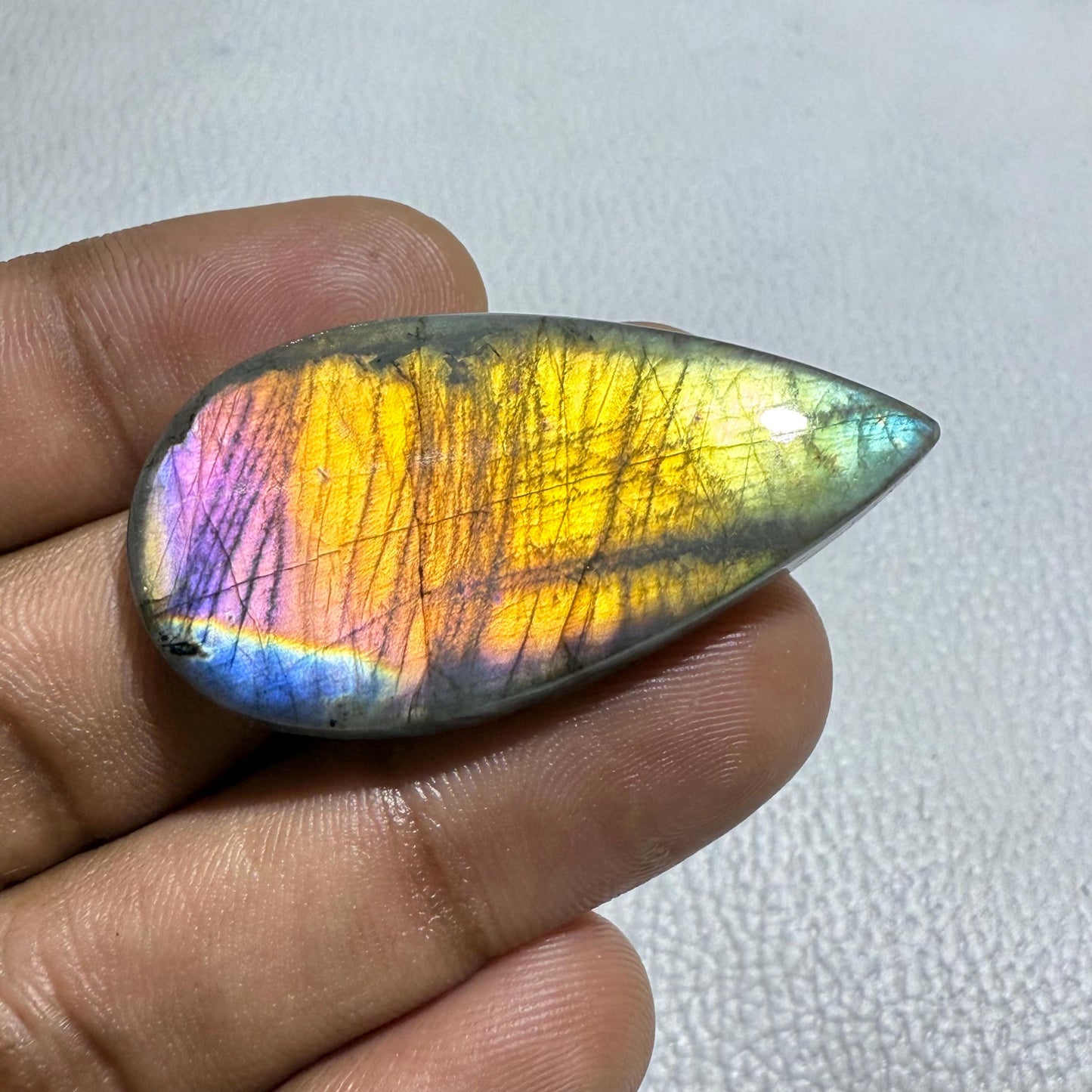 Multicolor Labradorite Pear Cabochon, 64.7 Cts, Loose Gemstone for Jewelry Making