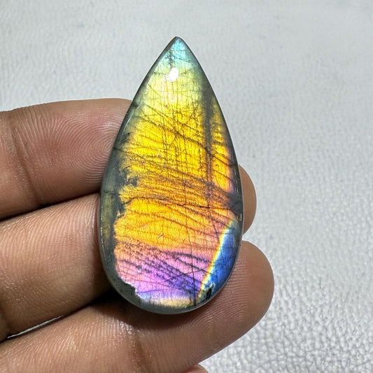 Multi Flashy Labradorite Cabochon: Pear Shape Gemstone, 64.7 Cts