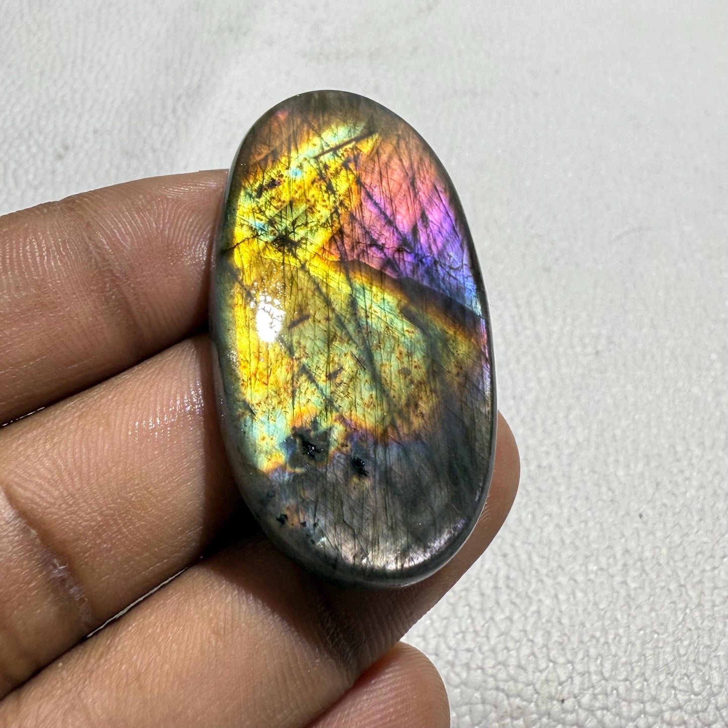 Oval Multicolor Labradorite Cabochon: Natural Loose Gemstone (48x26x7 mm)
