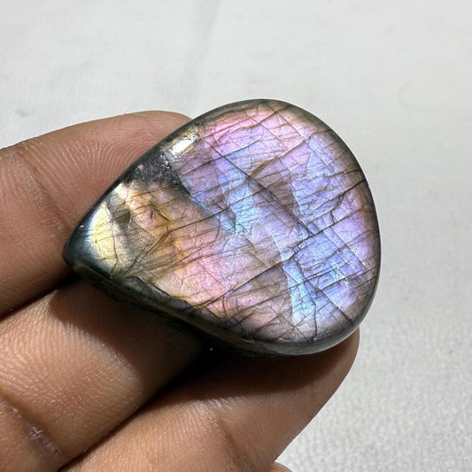 Natural Pear Purple Labradorite Cabochon: Loose Gemstone (40x33x7mm)