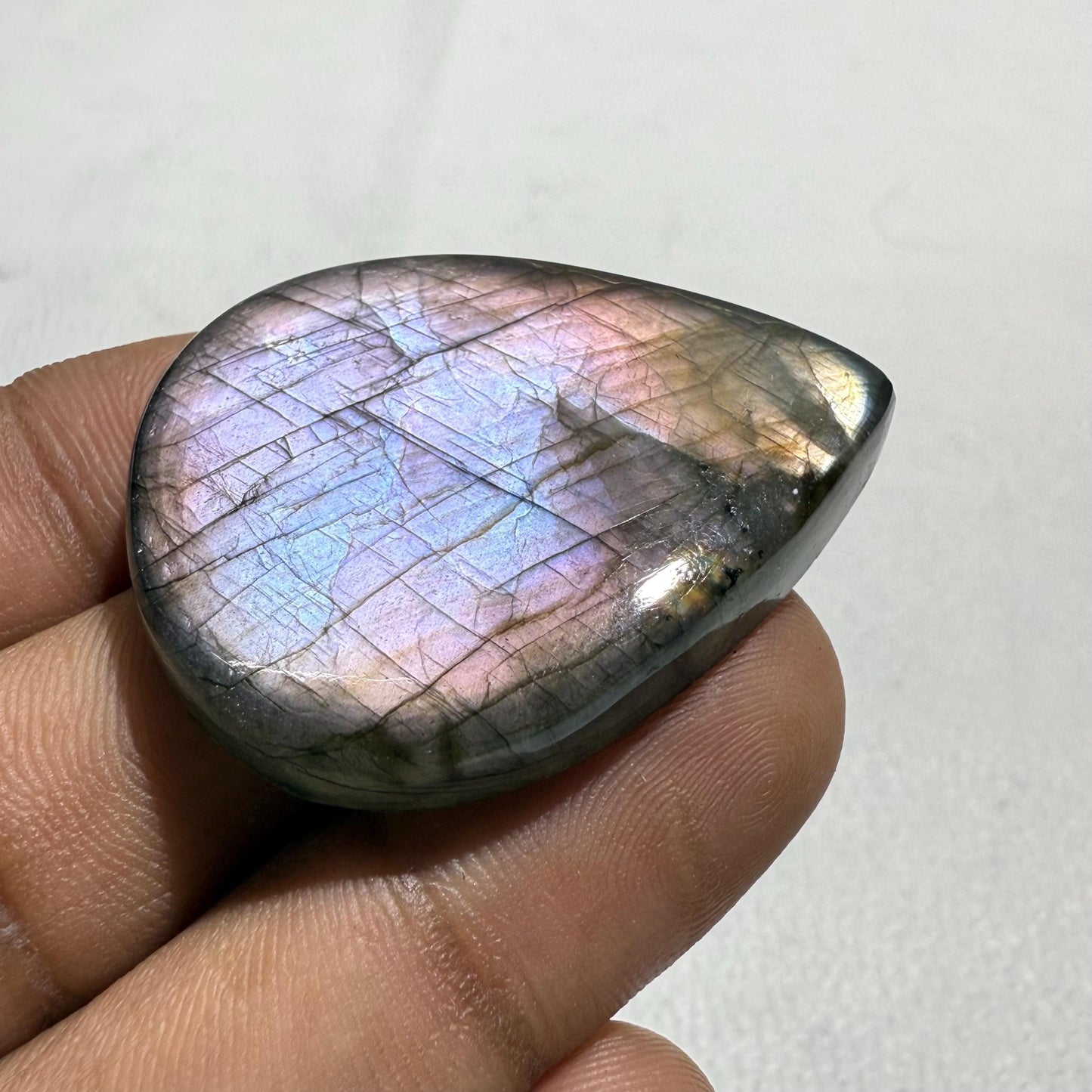 Natural Purple Labradorite Pear Cabochon, 40x33x7mm, Loose Gemstone for Jewelry Making