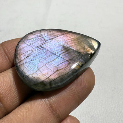 Natural Purple Labradorite Pear Cabochon, 40x33x7mm, Loose Gemstone for Jewelry Making